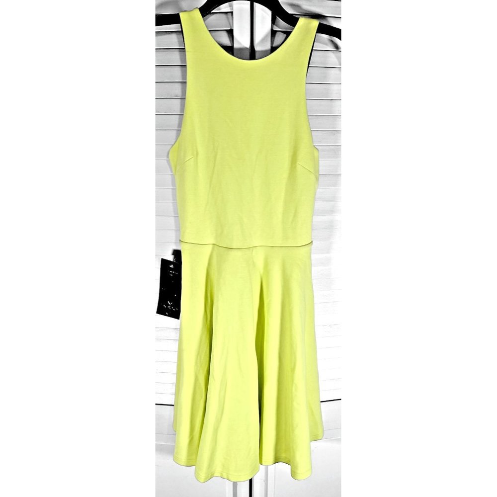 Bebe Yellow Chartreuse Fit and Flare Skater Dress Size Small S NWT